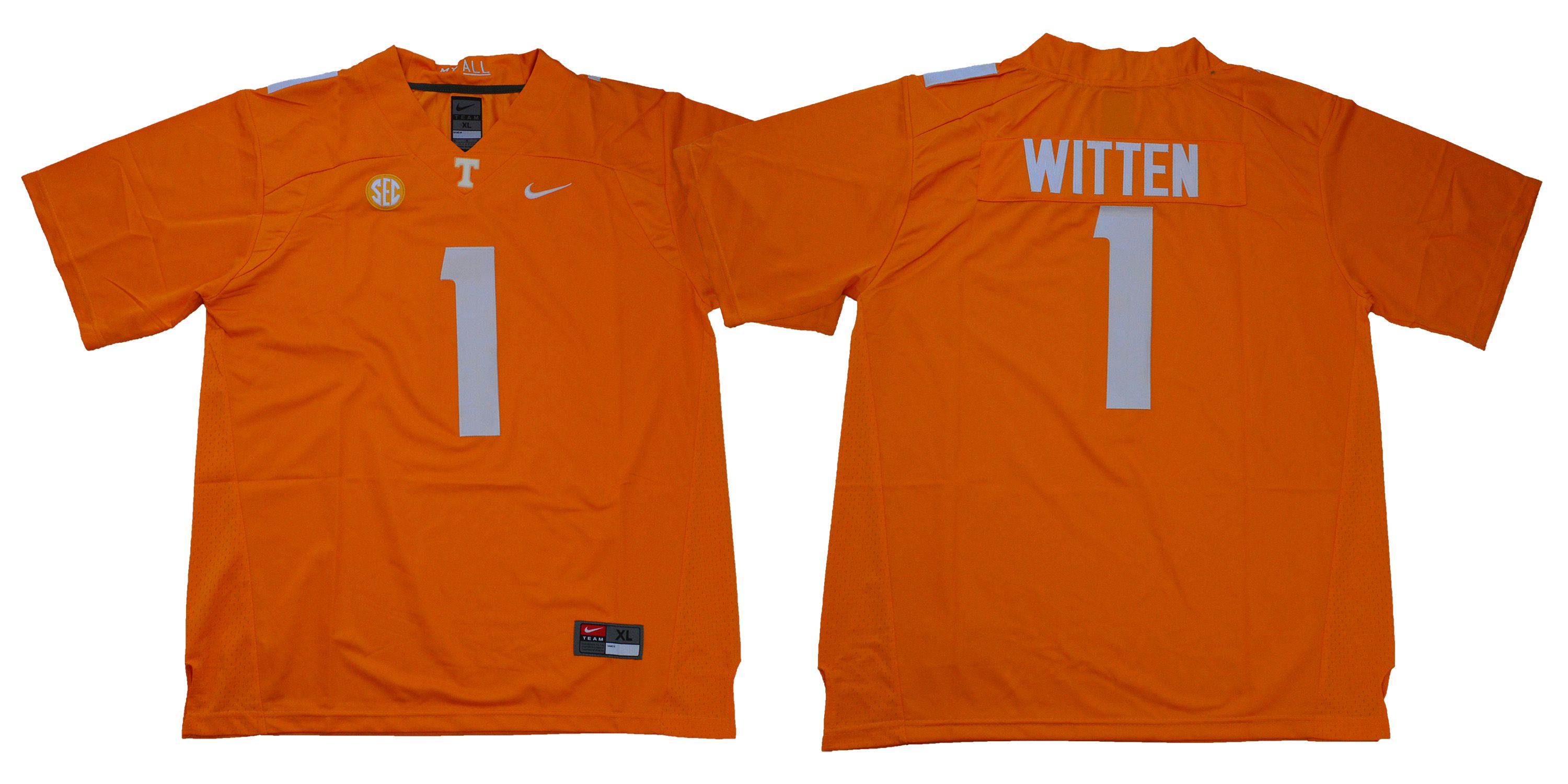 Men Tennessee Volunteers #1 Witten Orange Nike NCAA Jerseys